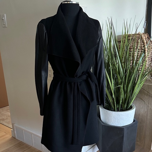 Zara Jackets & Blazers - Zara Black Waterfall Coat Cardigan with faux leather sleeves - Medium